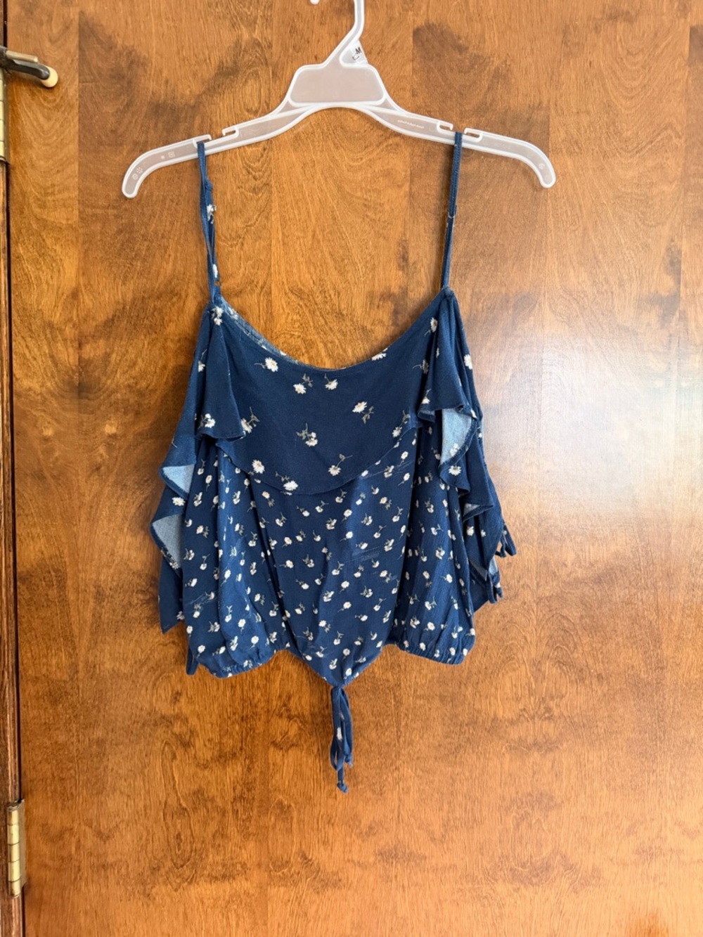 American Eagle Outfitters Navy Floral Tie-Hem Ruffle Cami